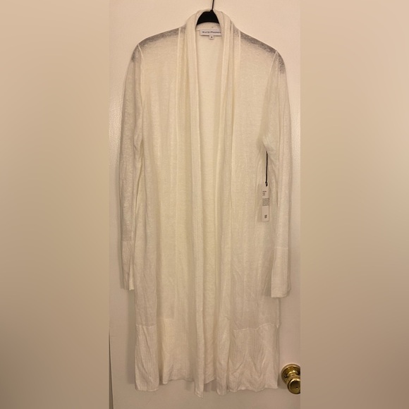 NWT White + Warren Long Open Cardigan White Size Medium - Picture 4 of 9
